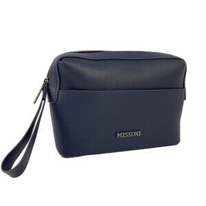 Missoni Cosmetic Makeup Pouch Clutch Travel Bag in Navy Blue Top Zipper